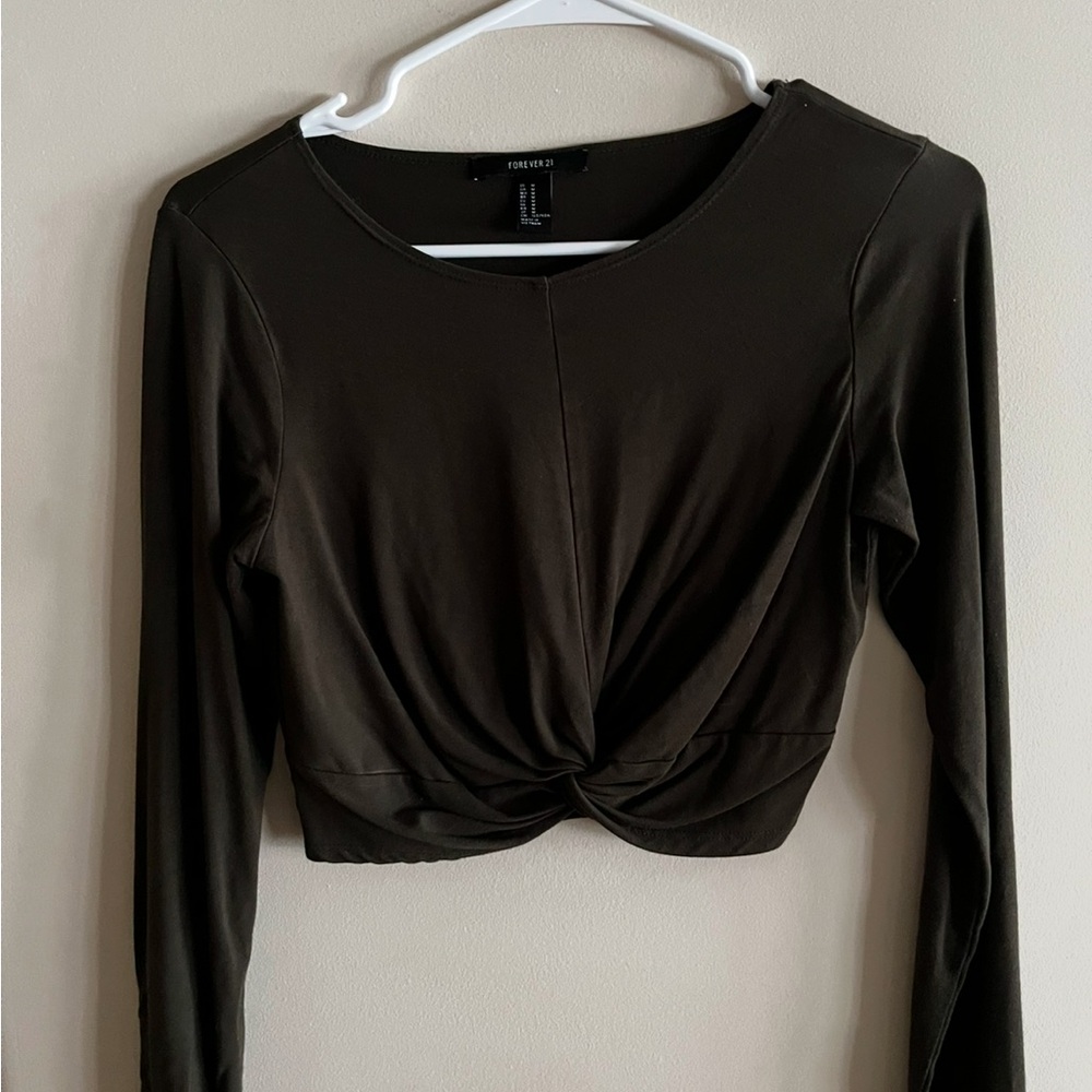 Army green cropped long sleeve